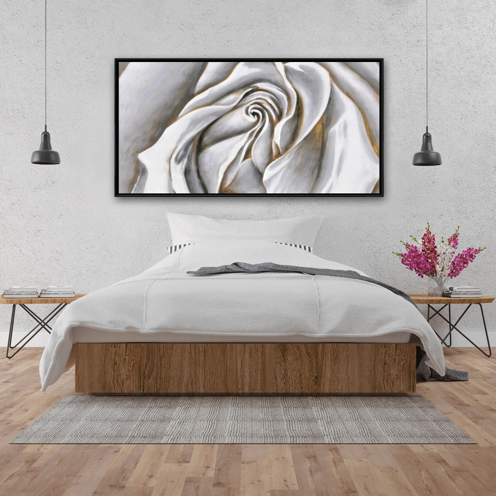White Rose Delicate Canvas | Botanical Bedroom Wall Art Decor