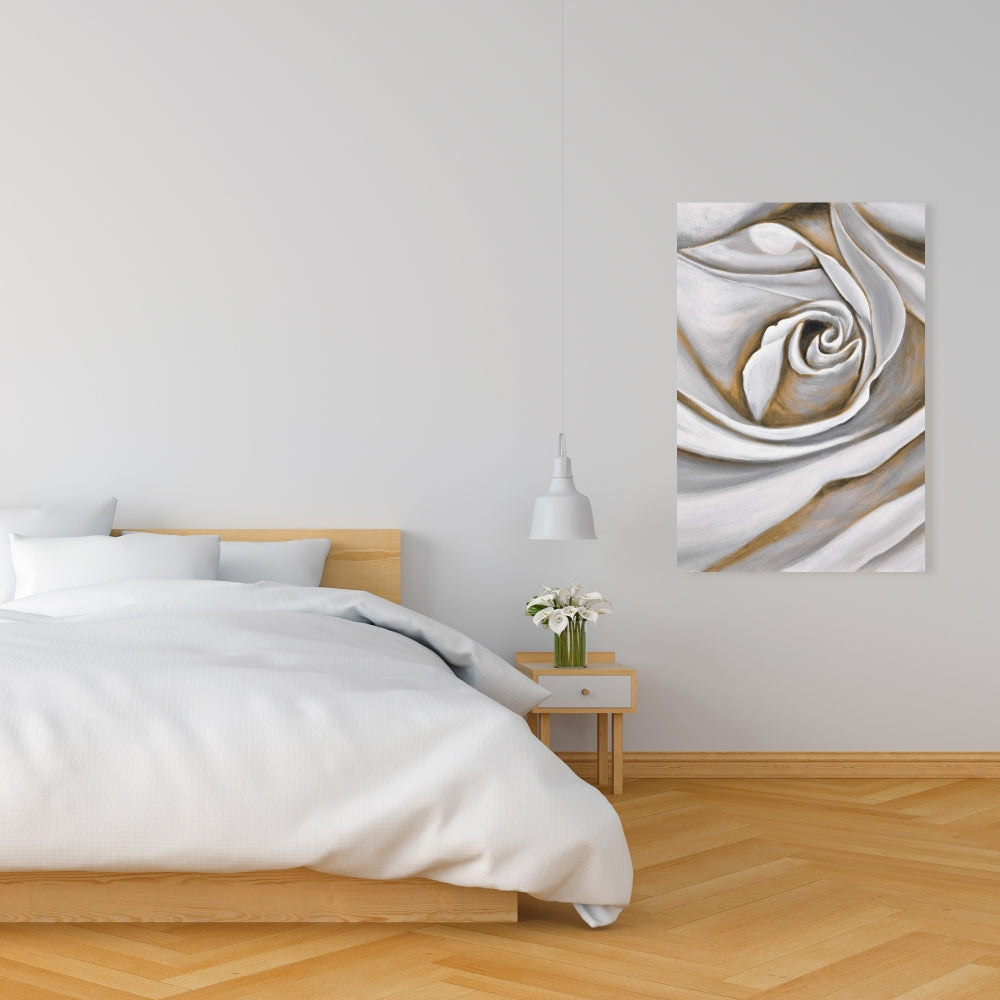 White Rose Closeup Canvas - Botanical Bedroom Wall Art Decor
