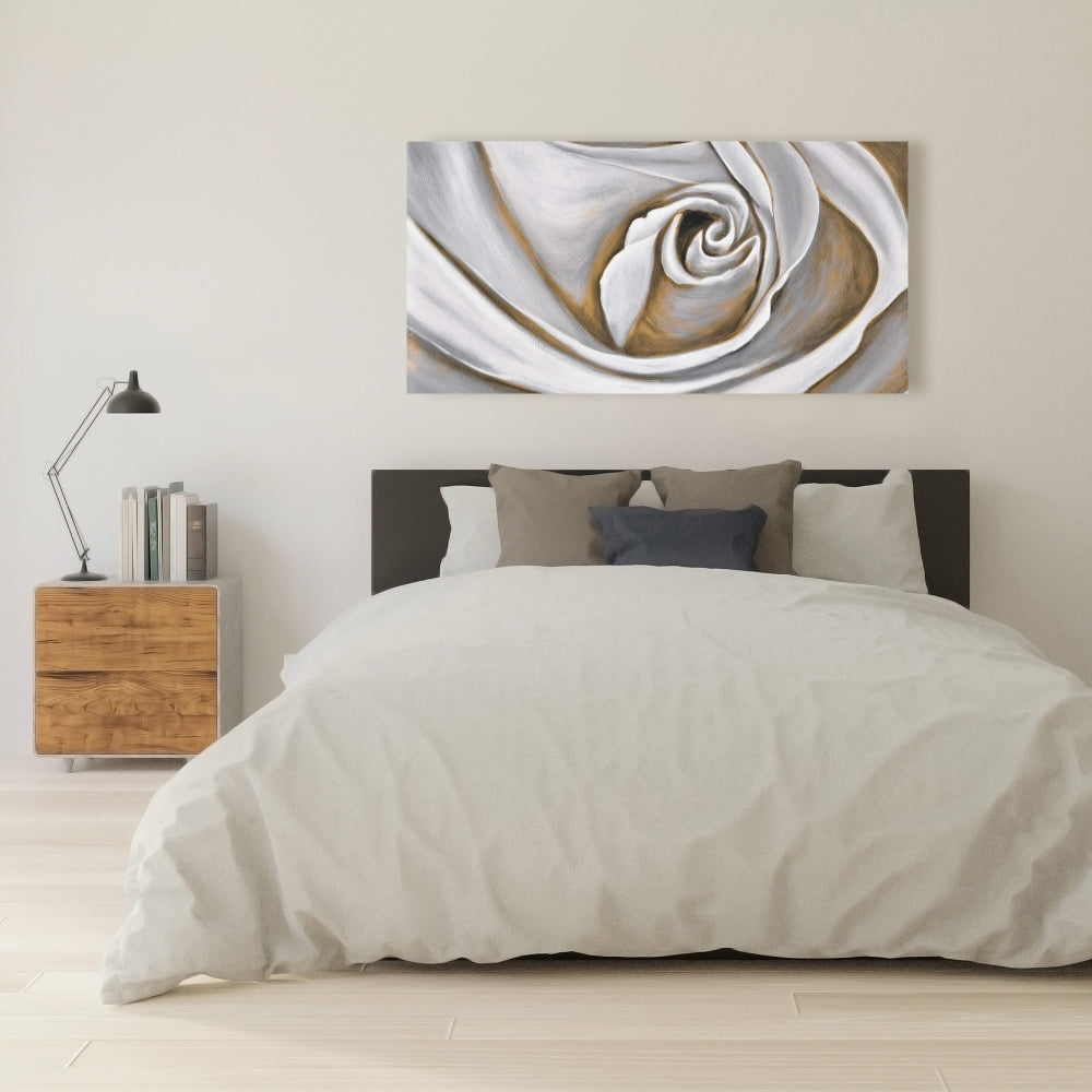 White Rose Closeup Canvas - Botanical Bedroom Wall Art Decor