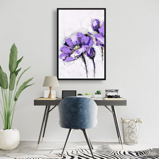 Purple Abstract Flowers Canvas | Botanical Gray Bedroom Decor
