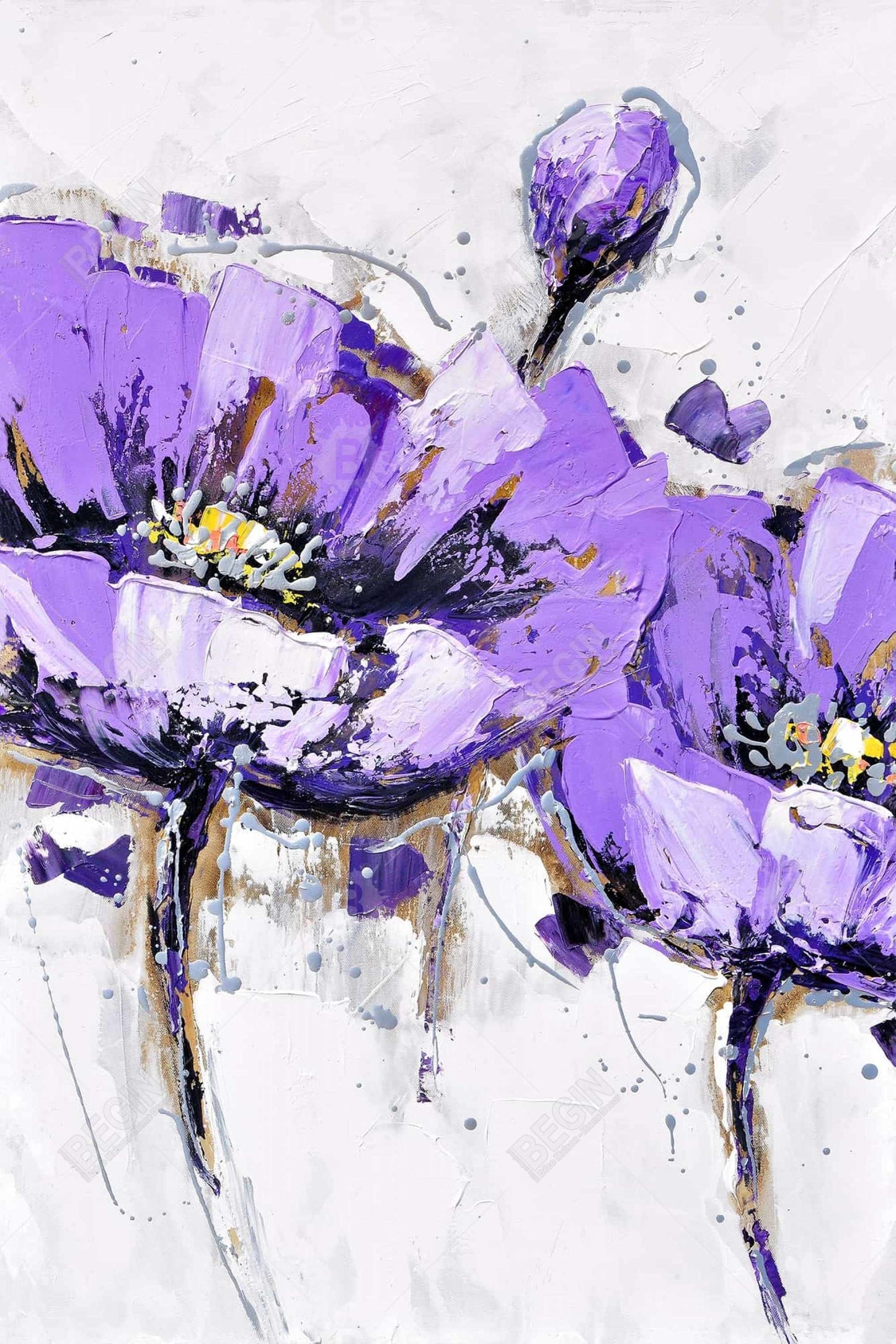 Gray Floral Framed Canvas - Purple Anemone Flowers Decor
