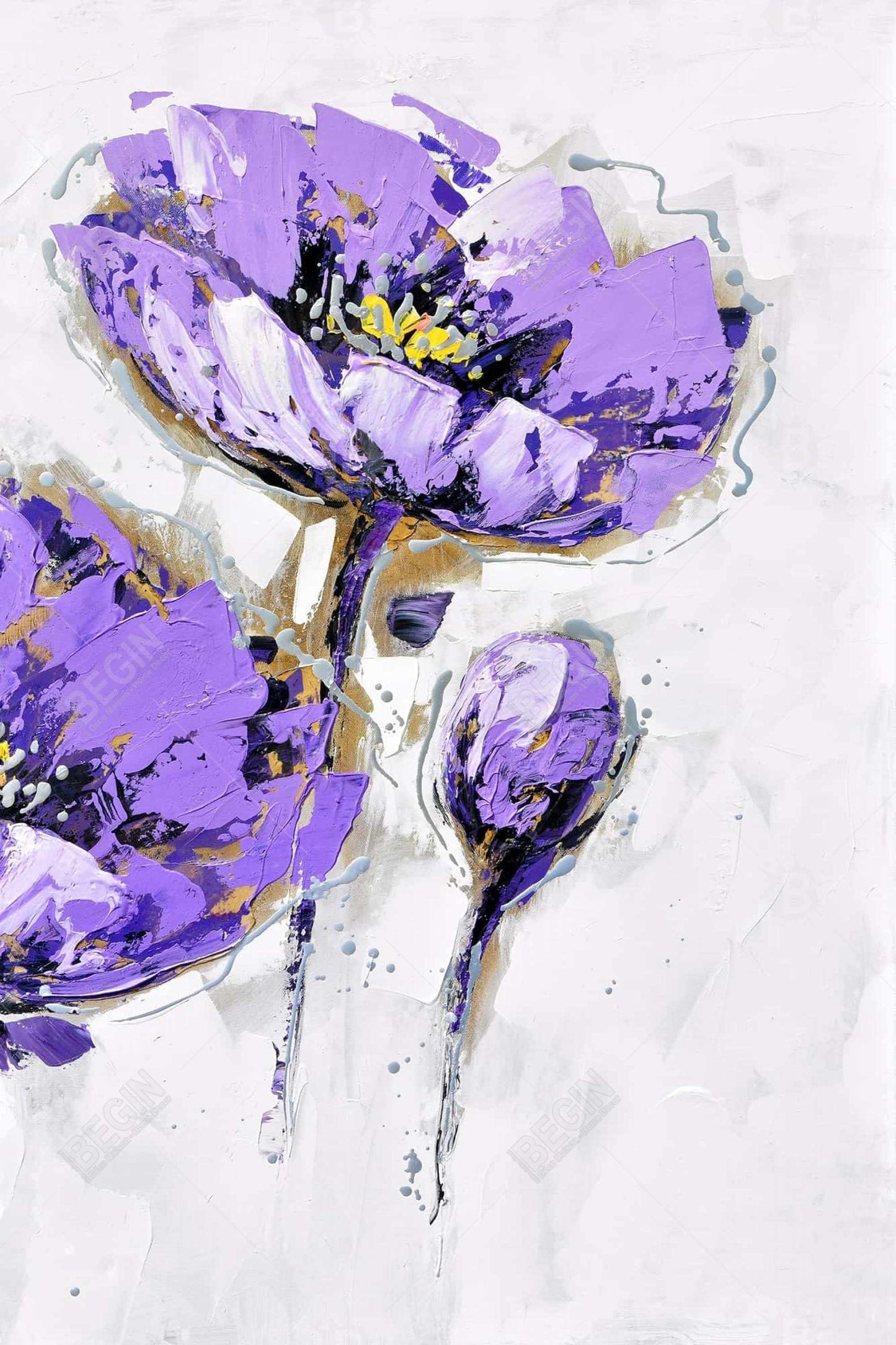 Purple Anemones Canvas | Gray Framed Art for Home Decor