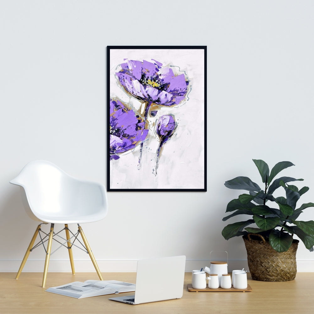 Purple Anemones Canvas | Gray Framed Art for Home Decor