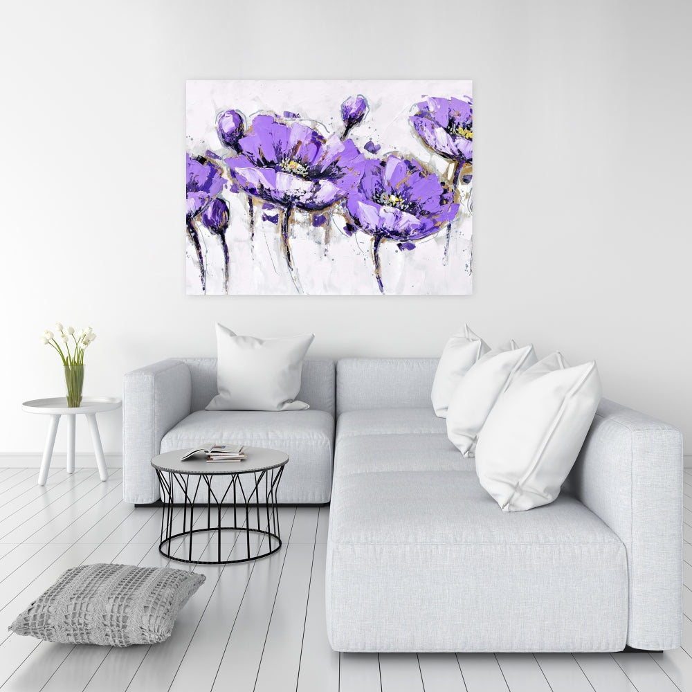 Abstract Purple Flowers Canvas | Botanical Home Decor Art
