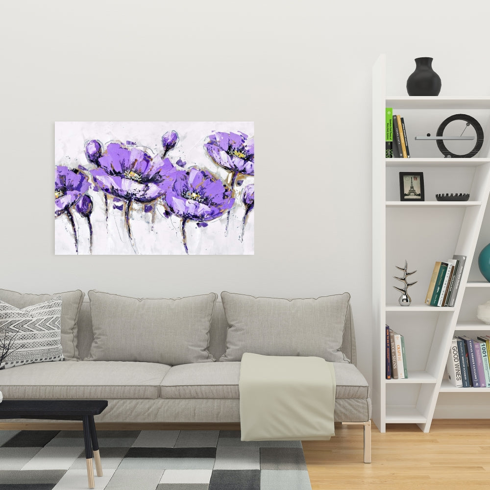 Abstract Purple Flowers Canvas | Botanical Home Decor Art