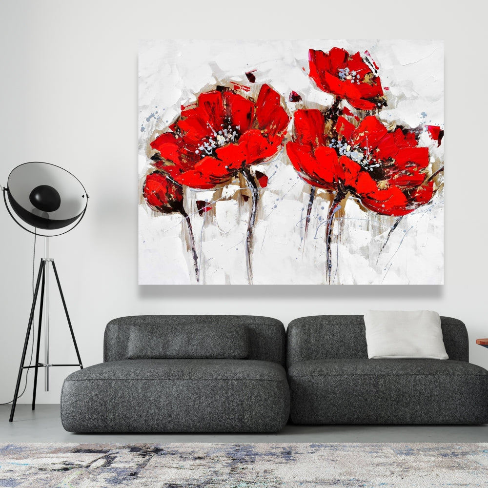 Abstract Poppy Flowers Canvas - Botanical Bedroom Decor