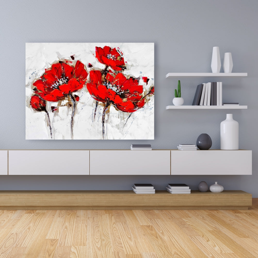 Abstract Poppy Flowers Canvas - Botanical Bedroom Decor