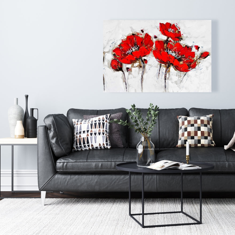 Abstract Poppy Flowers Canvas - Botanical Bedroom Decor