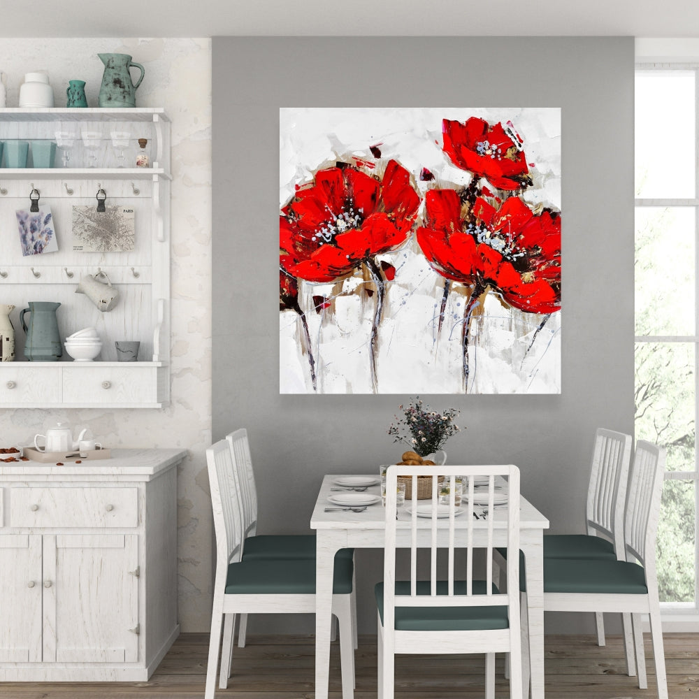 Abstract Poppy Flowers Canvas - Botanical Bedroom Decor