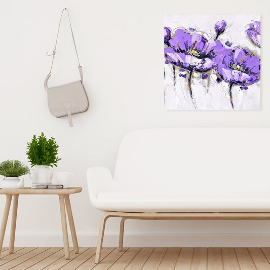 Abstract Purple Flowers Canvas | Botanical Home Decor Art