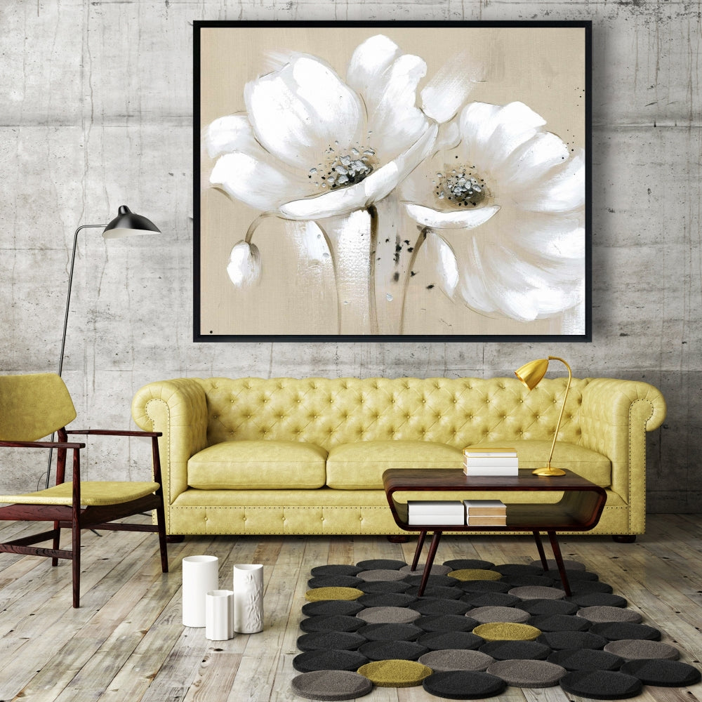 White Abstract Wild Flowers - Framed Canvas for Bedroom Decor