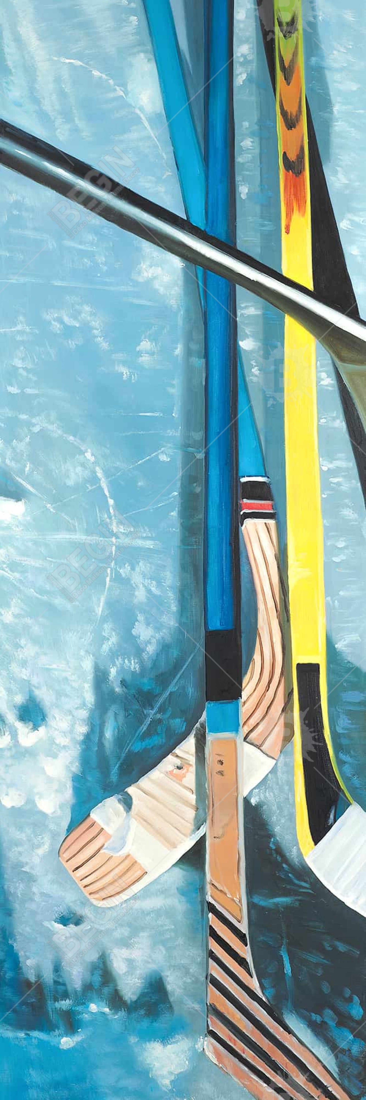 Toile représentant des bâtons de hockey – Décoration murale pour homme, sports et jeux