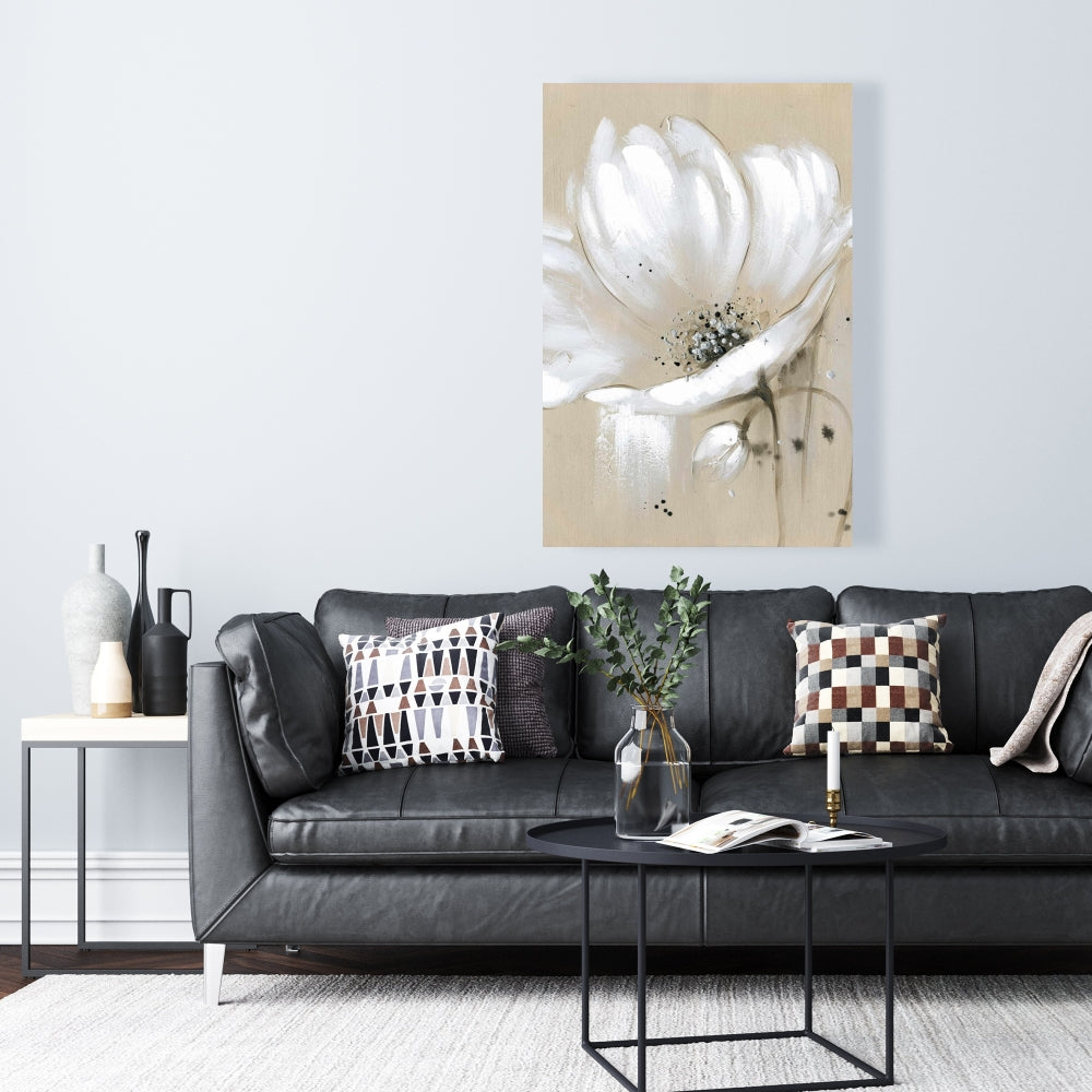 White Abstract Wild Flower Canvas - Contemporary Home Decor