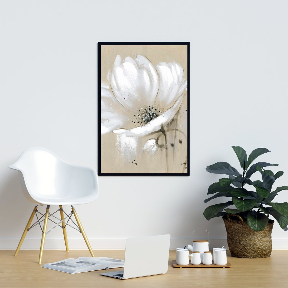 White Abstract Wild Flower Canvas - Contemporary Home Decor