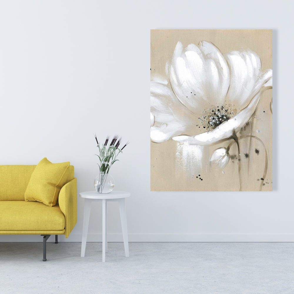 White Abstract Wild Flower Canvas - Contemporary Home Decor
