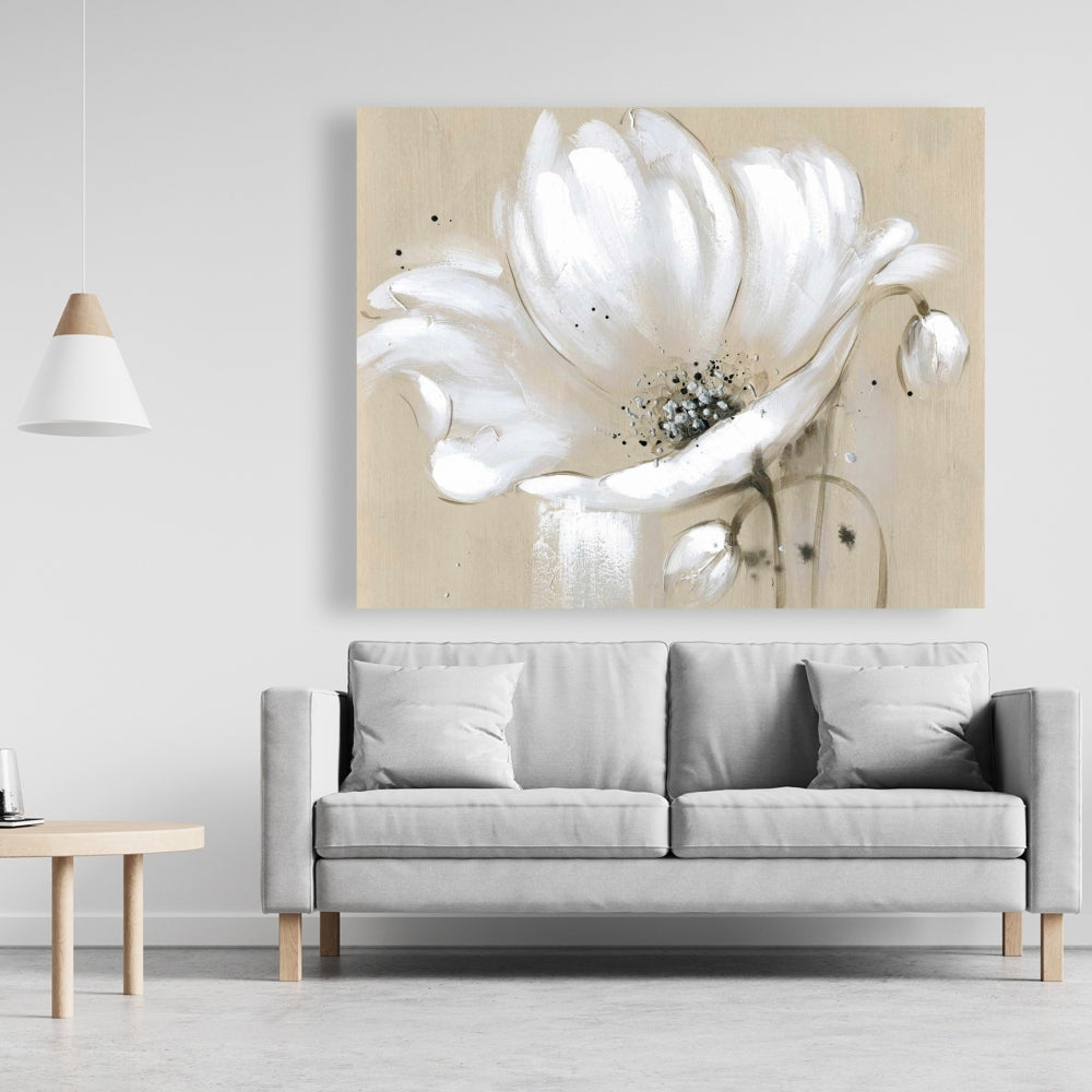 White Abstract Wild Flower Canvas - Contemporary Home Decor