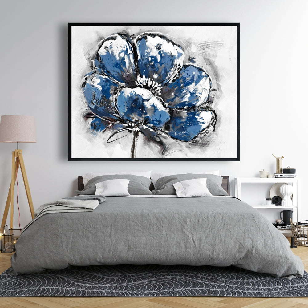 Toile bleue classique à petites fleurs | Cadre décoratif floral pour la maison