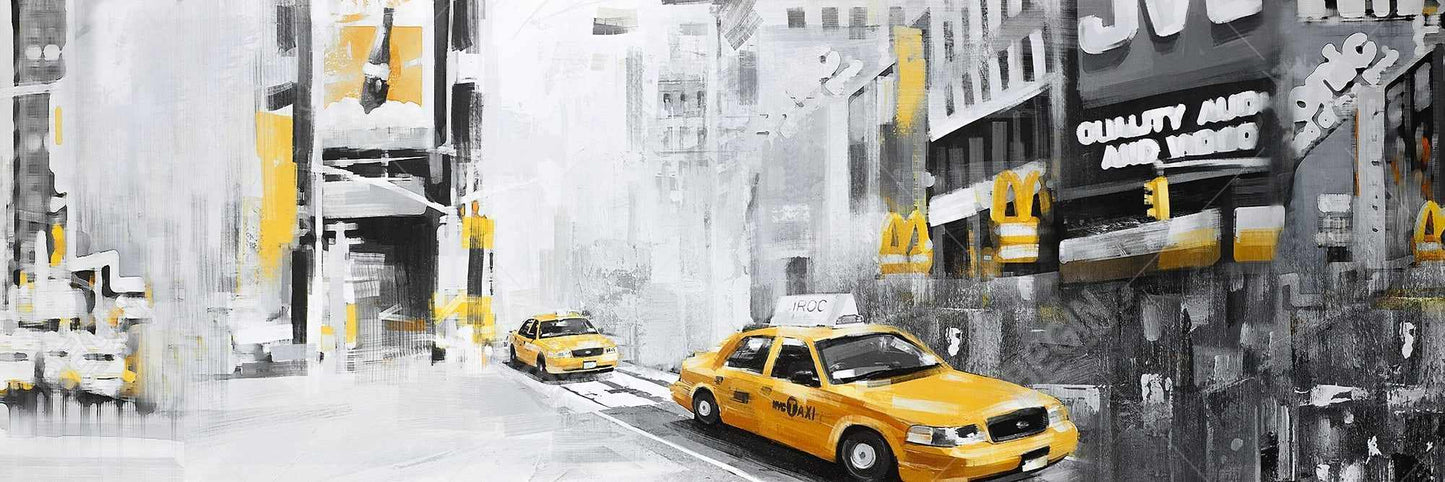 Gray Building Bedroom Canvas - New York City with Taxis Decor