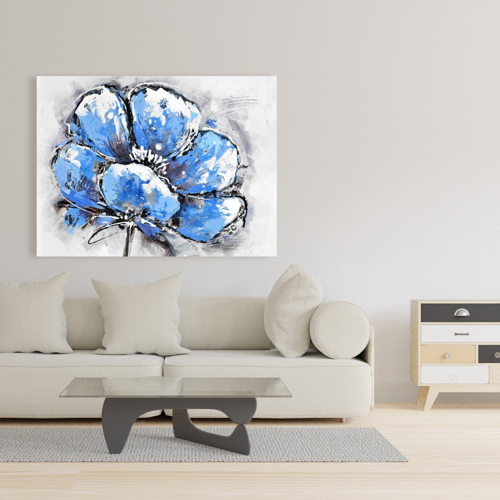 Abstract Blue Petals Canvas | Botanical Bedroom Wall Art