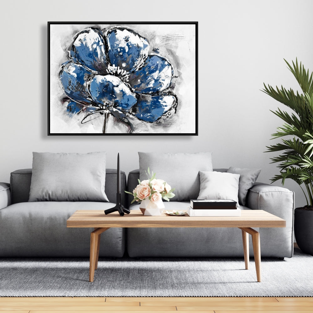 Toile bleue classique à petites fleurs | Cadre décoratif floral pour la maison