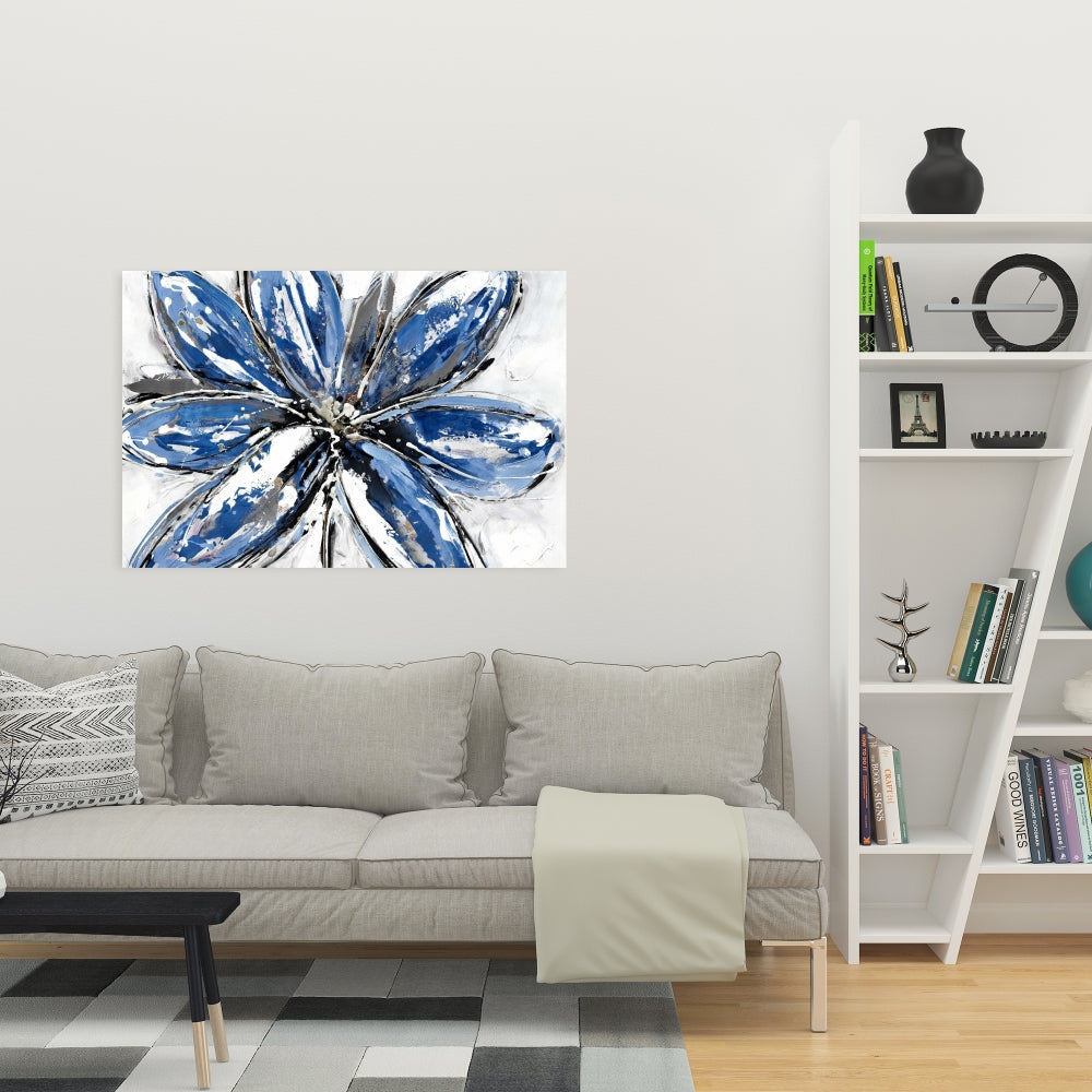 Classic Blue Botanical Canvas - Blue Petal Bedroom Decor