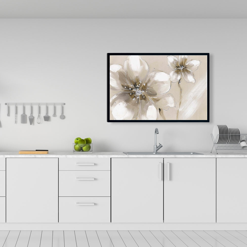 Toile encadrée « Deux fleurs crème » | Décoration murale florale