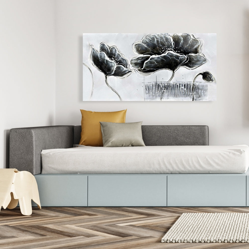 Industrial Grayscale Floral Canvas | Botanical Home Decor