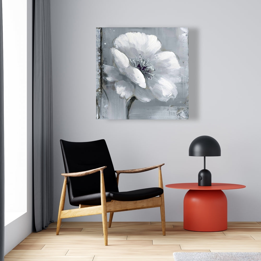 Gray & White Flowers Canvas - Floral Botanical Bedroom Decor