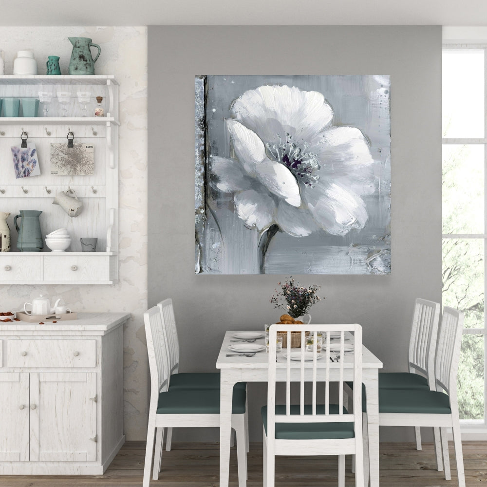 Gray & White Flowers Canvas - Floral Botanical Bedroom Decor