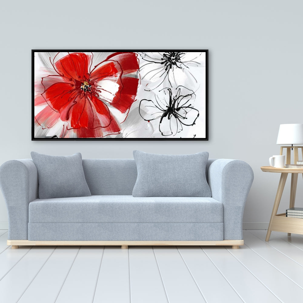 Gray Floral & Botanical Framed Canvas - Red & Gray Flowers Decor