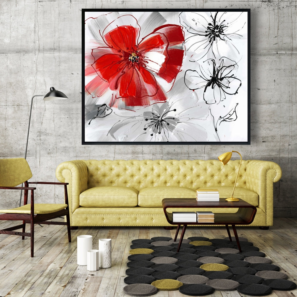 Gray Floral & Botanical Framed Canvas - Red & Gray Flowers Decor