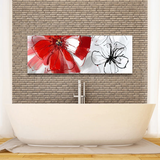 Botanical Bedroom Gray Canvas | Red & Gray Flowers Decor