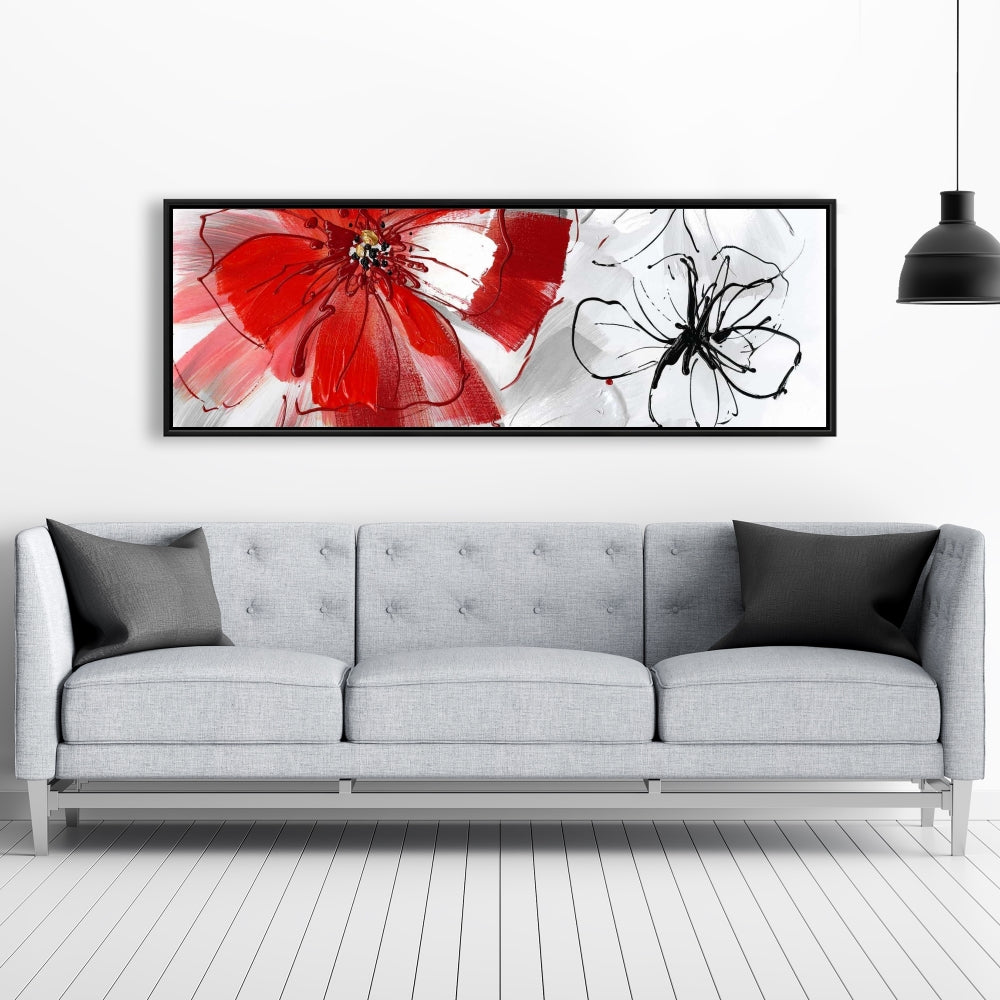 Gray Floral & Botanical Framed Canvas - Red & Gray Flowers Decor