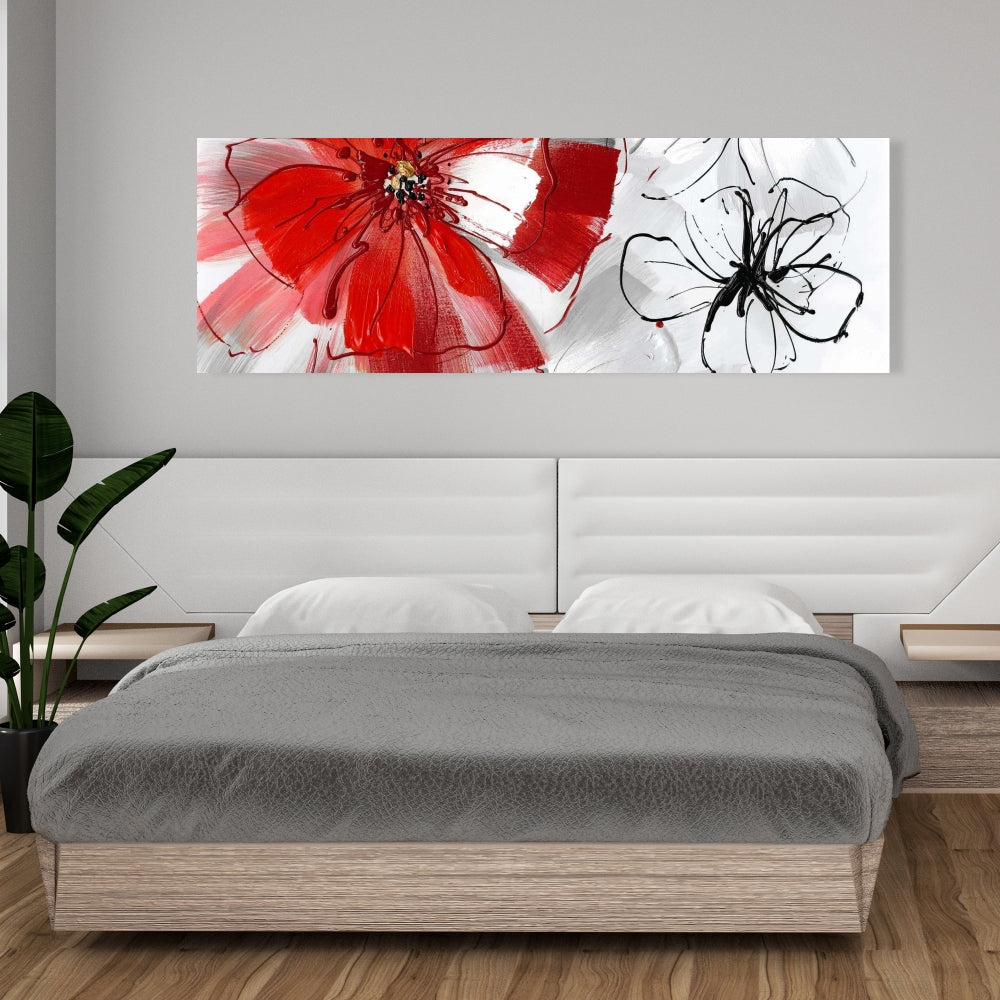 Botanical Bedroom Gray Canvas | Red & Gray Flowers Decor