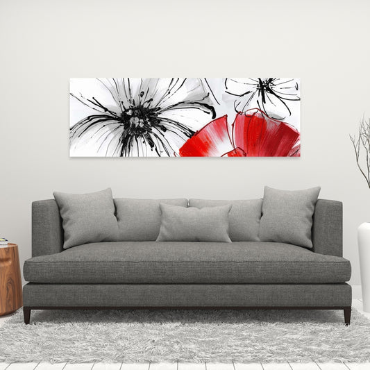 Red & White Flowers Sketch Canvas - Floral Botanical Wall Art