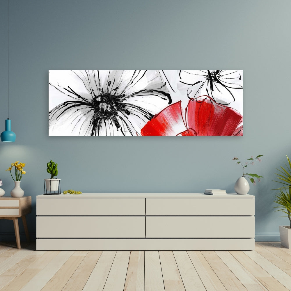 Red & White Flowers Sketch Canvas - Floral Botanical Wall Art