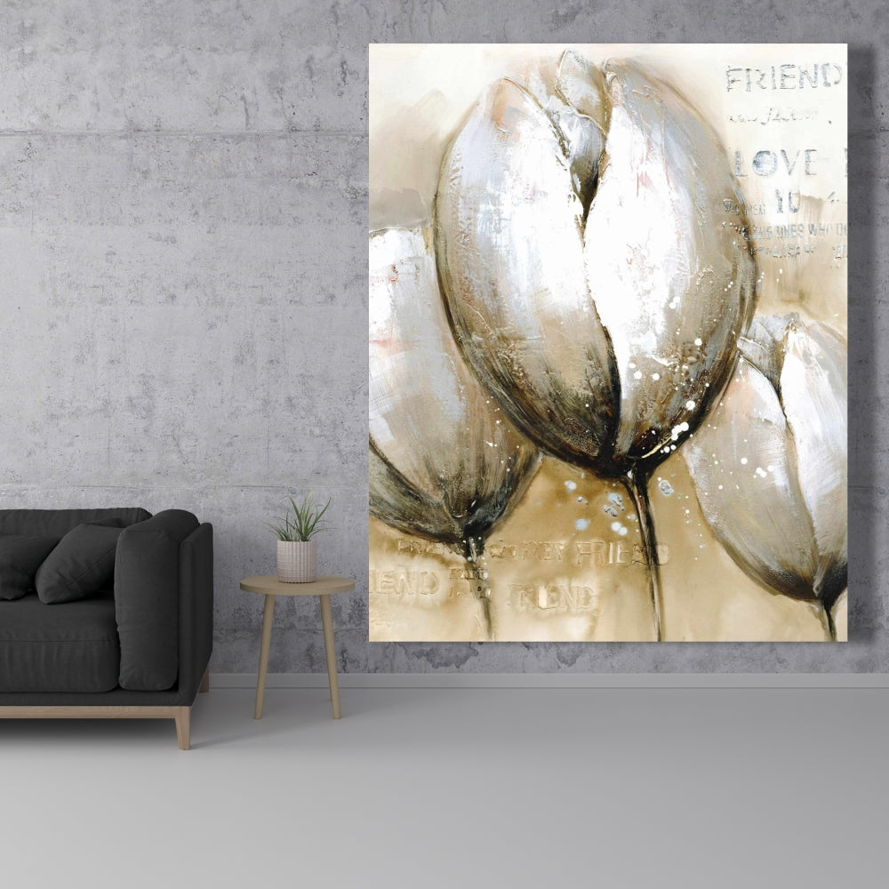 Three Tulips Typography Canvas - Floral Living Room Wall Art