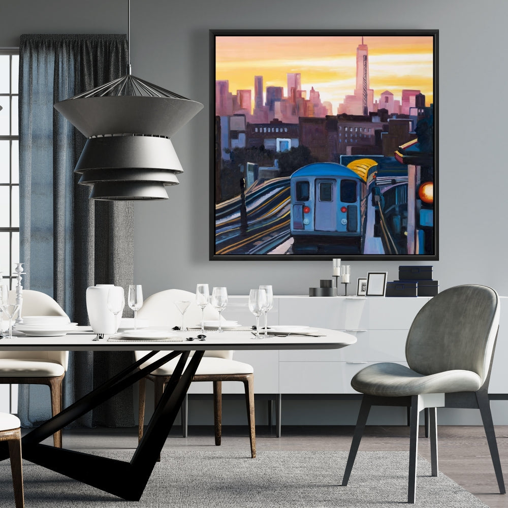 Toile encadrée « Coucher de soleil sur le métro de New York » | Décoration de chambre contemporaine