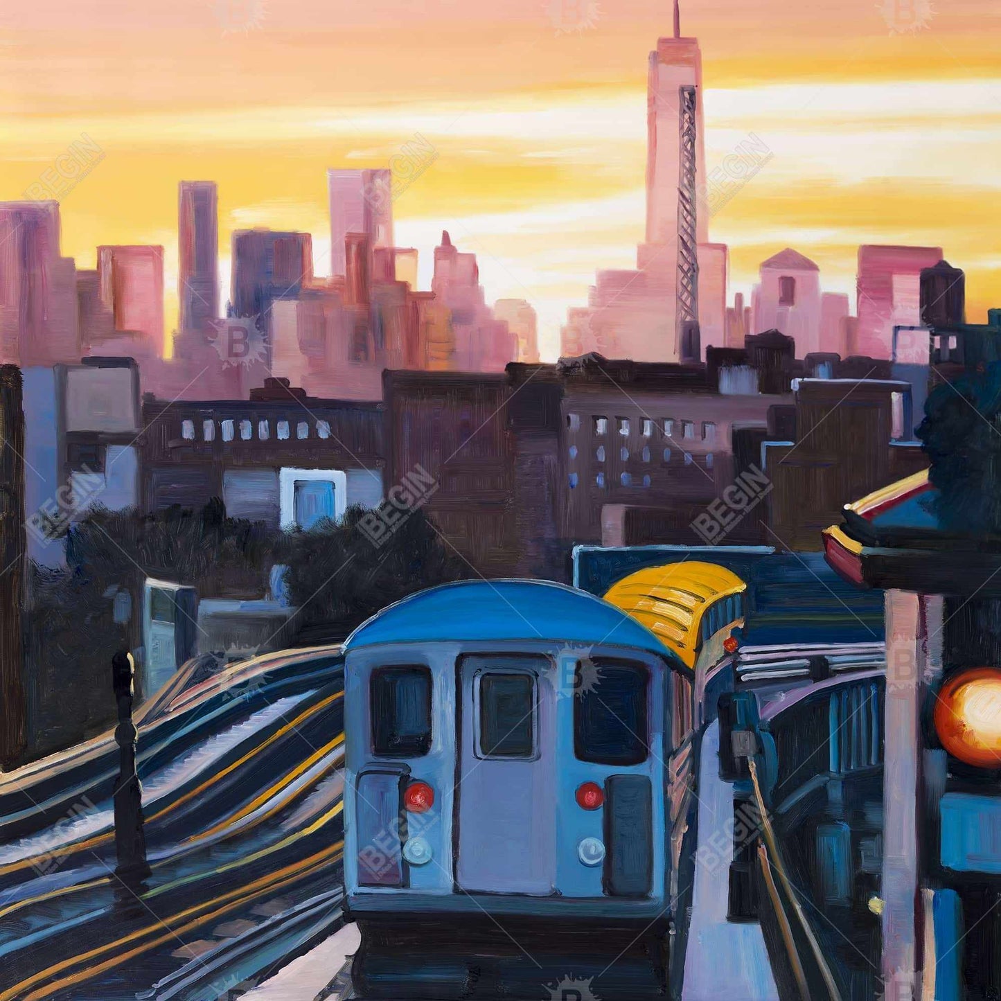 Toile encadrée « Coucher de soleil sur le métro de New York » | Décoration de chambre contemporaine