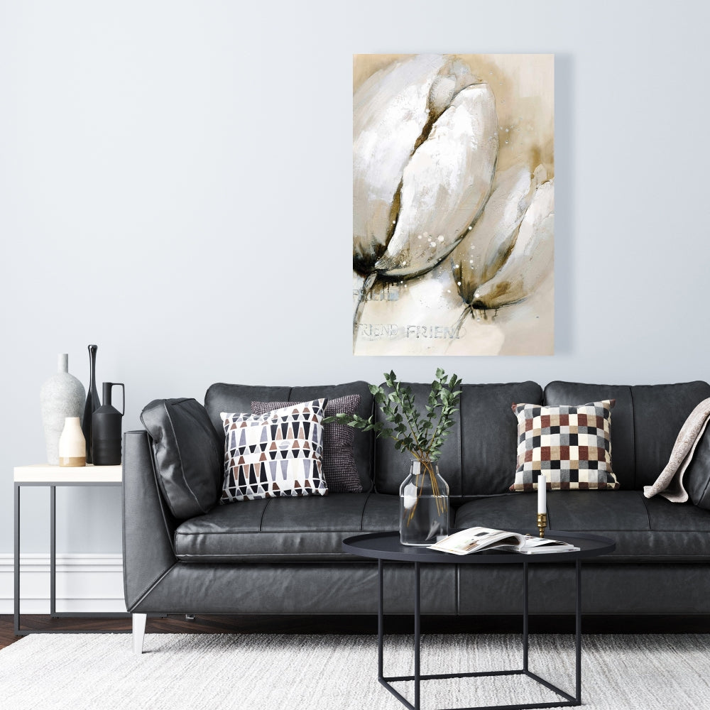 Tulips with Typography Beige Flowers Canvas | Floral Home Decor