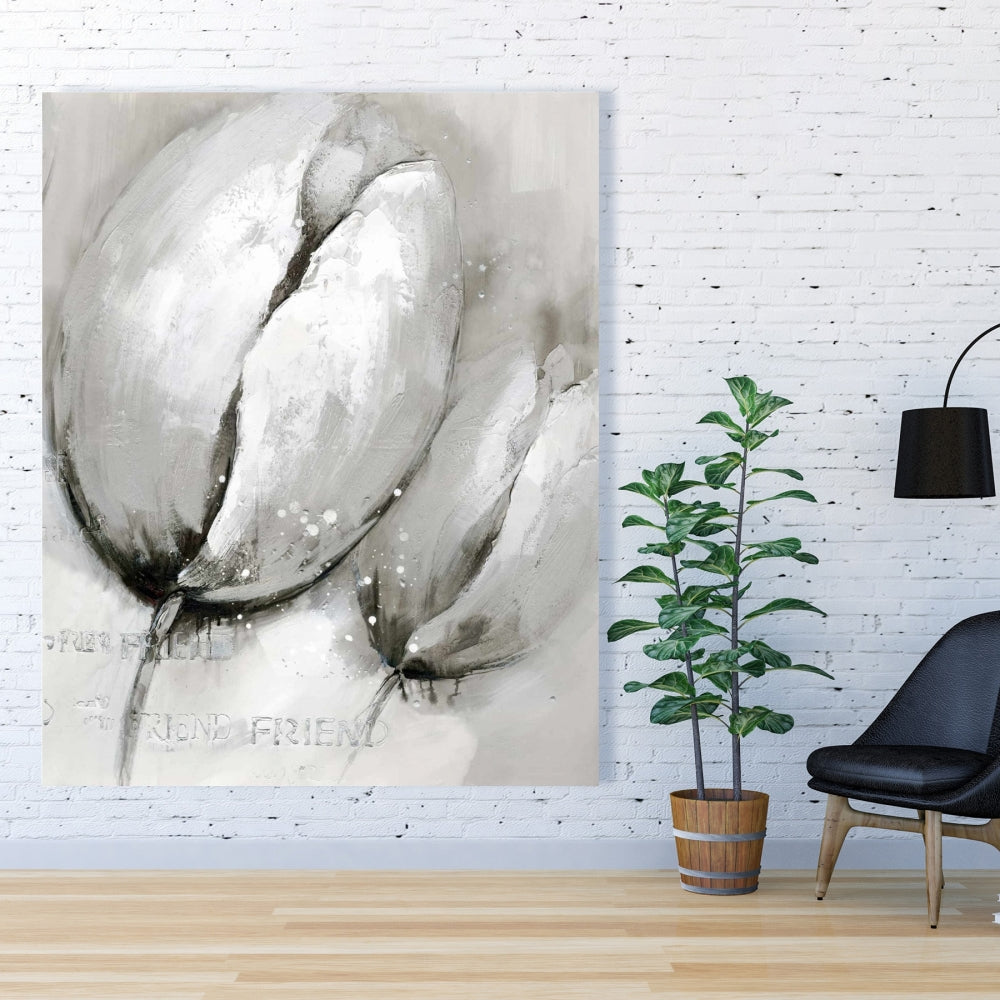 Contemporary Tulips Gray Floral Botanical Canvas Home Decor