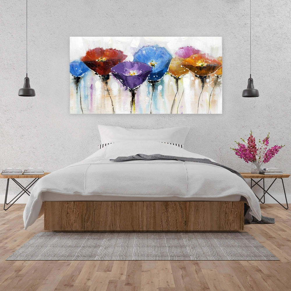 Blue Bedroom Botanical Canvas | Colorful Flowers Wall Art