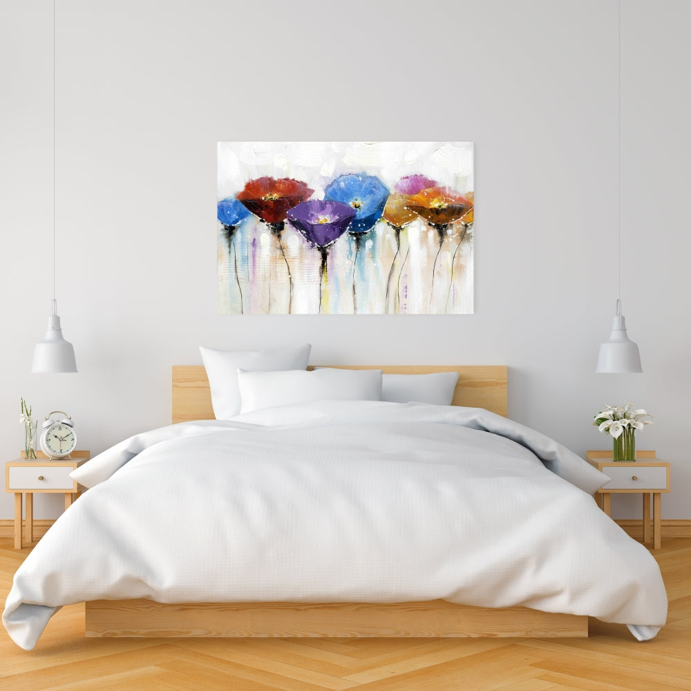 Blue Bedroom Botanical Canvas | Colorful Flowers Wall Art