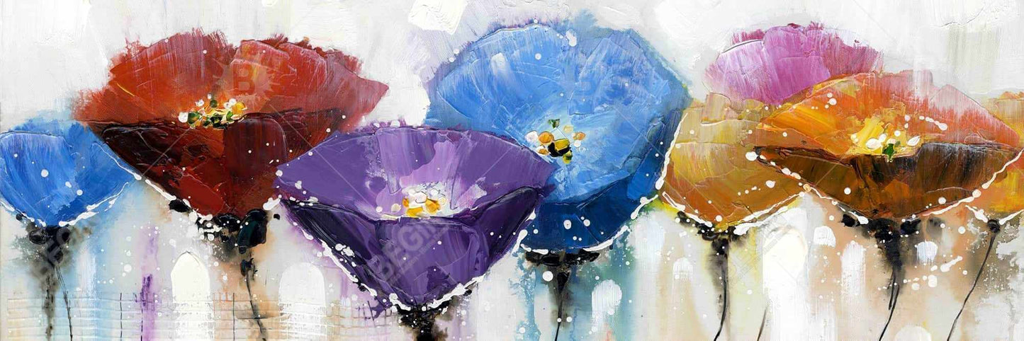Blue Botanical Canvas - Colorful Flowers Framed Home Decor
