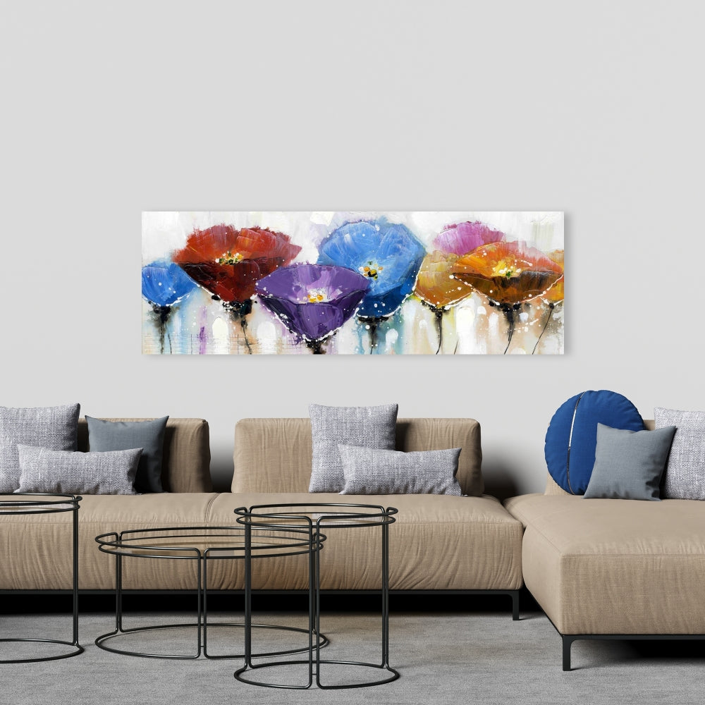 Blue Bedroom Botanical Canvas | Colorful Flowers Wall Art