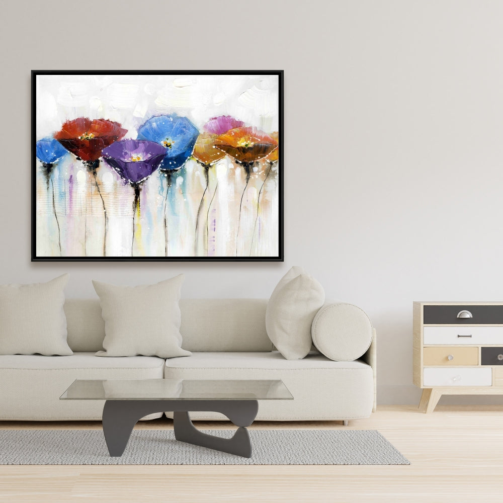 Blue Botanical Canvas - Colorful Flowers Framed Home Decor