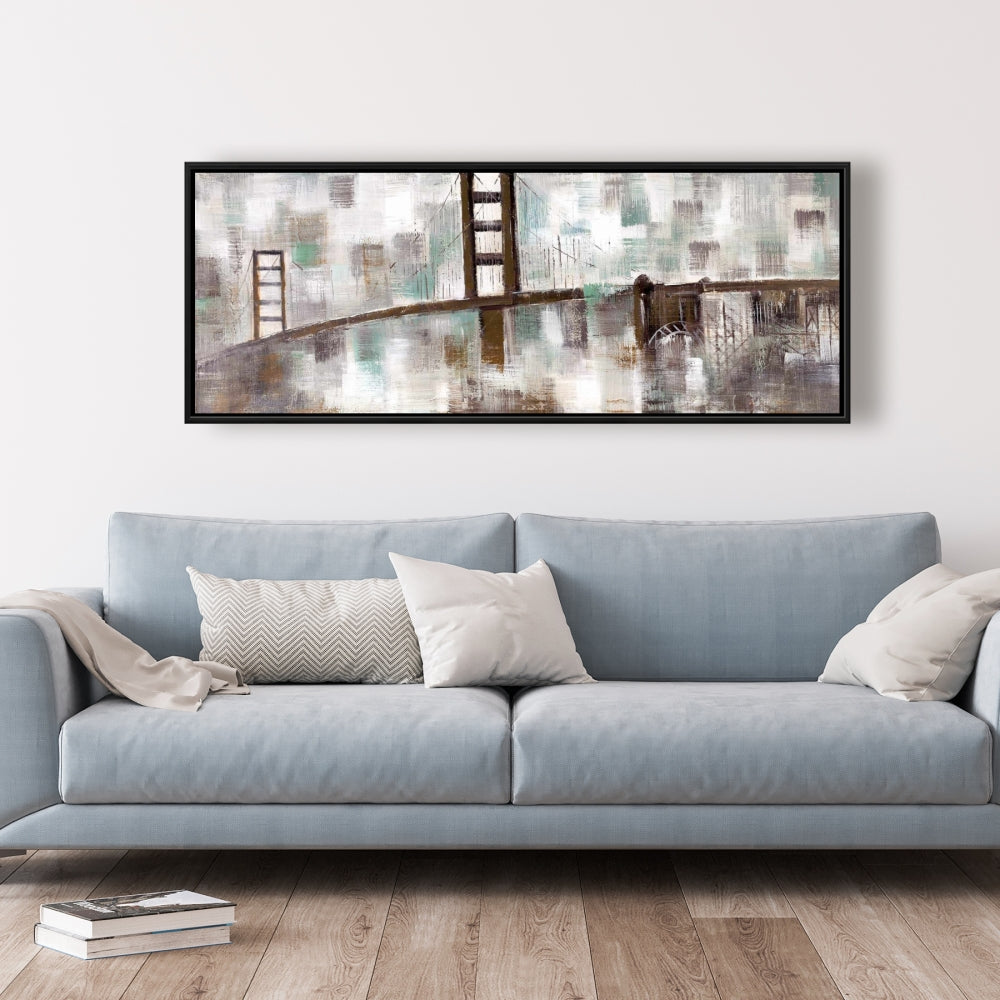 Toile abstraite Golden Gate - Décoration murale encadrée marron