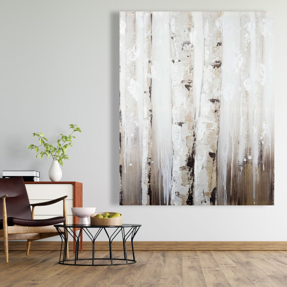 Toile abstraite de bouleaux blancs | Décoration d'intérieur moderne avec arbres