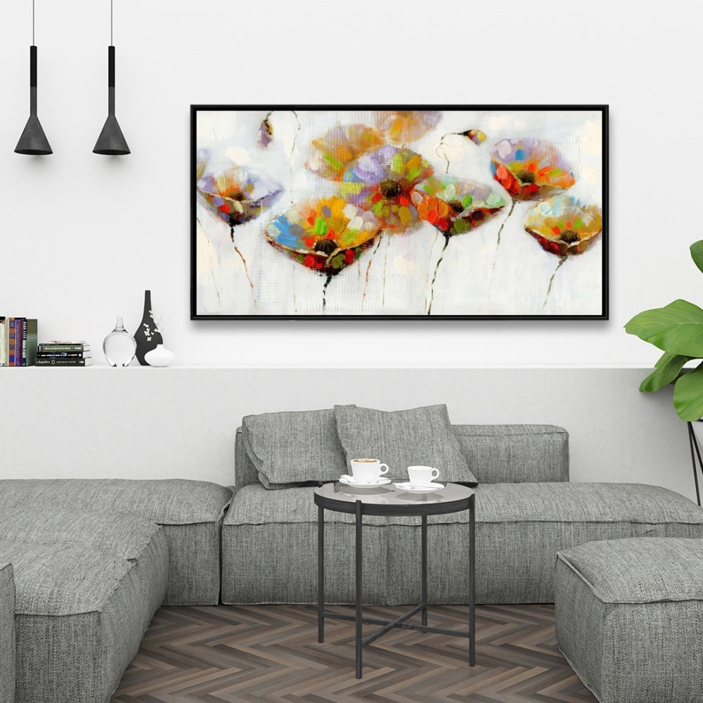 Gray Botanical Framed Canvas - Color Dotted Flowers Decor