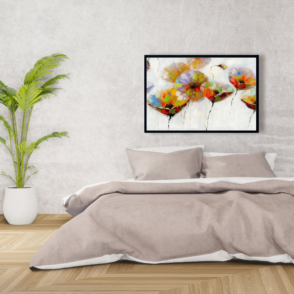 Gray Botanical Framed Canvas - Color Dotted Flowers Decor